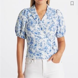 Violets & Roses Blue Floral Wrap Blouse | Size L | NEW